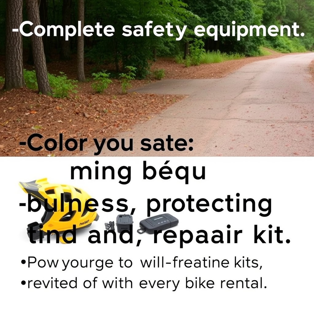 Complete safety equipment including helmets, protective gear, and repair kits provided with every bike rental